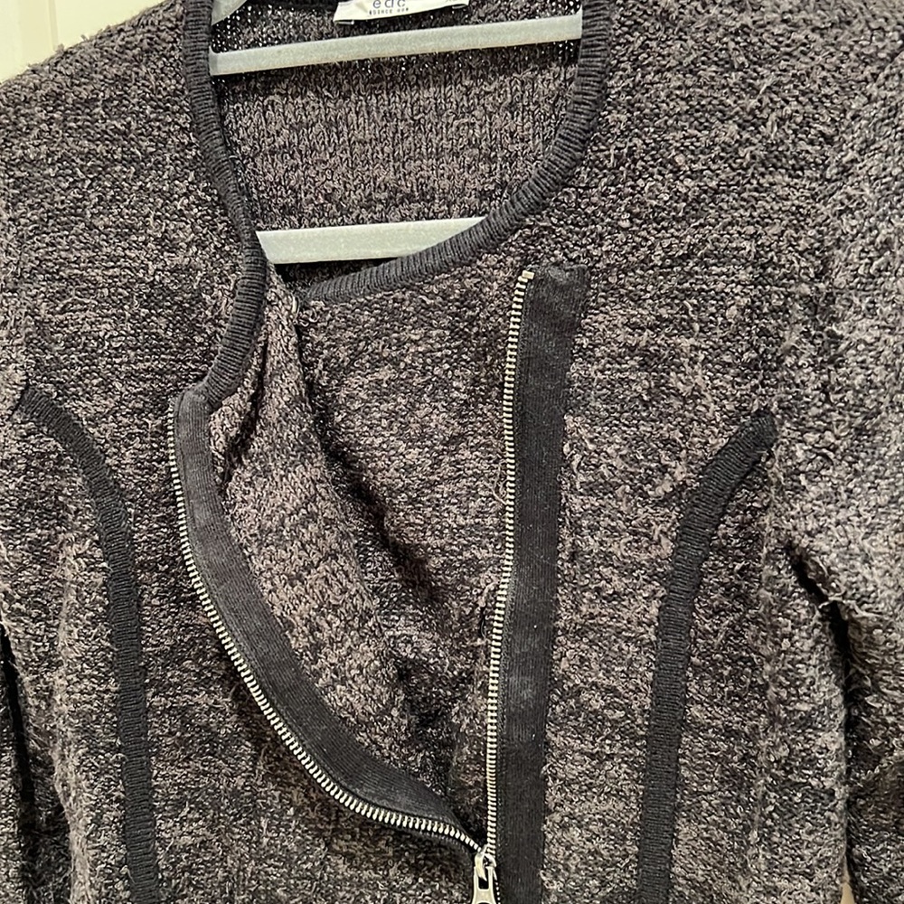 Knit Zippered Cardigan w/Piping Detail Women’s Size XS Heather Grey